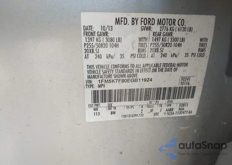 2014 Ford Explorer Limited from USA, damaged, VIN 1FM5K7F80EGB11924